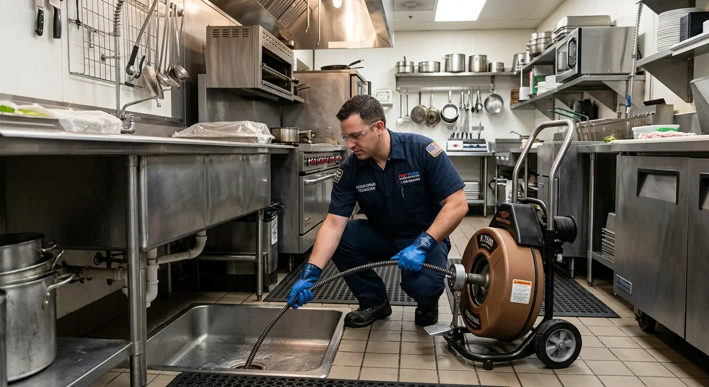 Commercial drain cleaning service in a restaurant kitchen in Cincinnati