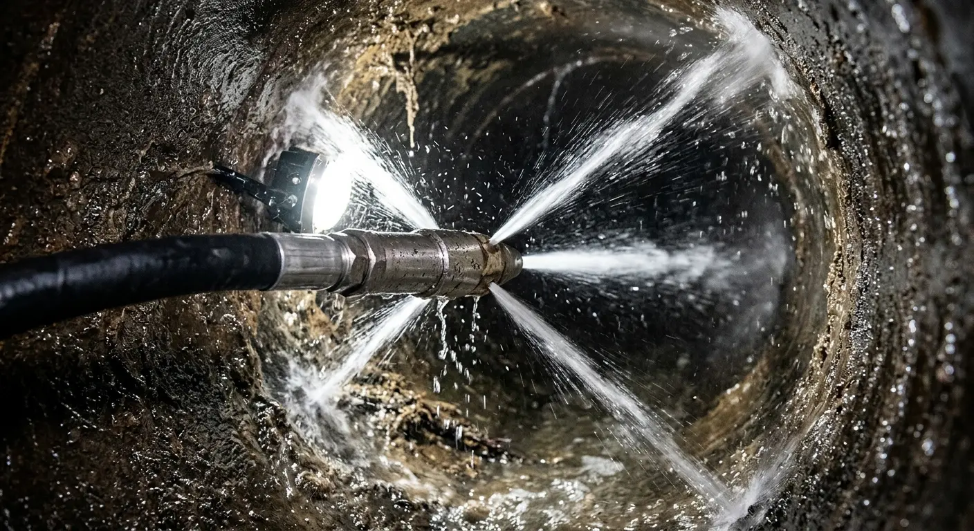 High-pressure hydro jetting nozzle cleaning sewer pipe for Sewer Line Relining in Cincinnati